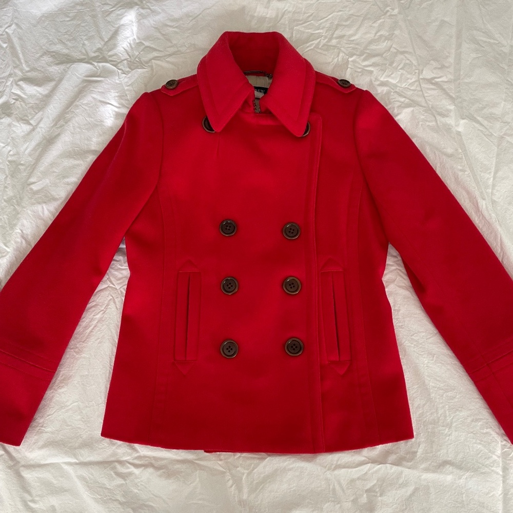 J. Crew Classic Wool Pea Coat In Red - SMALL